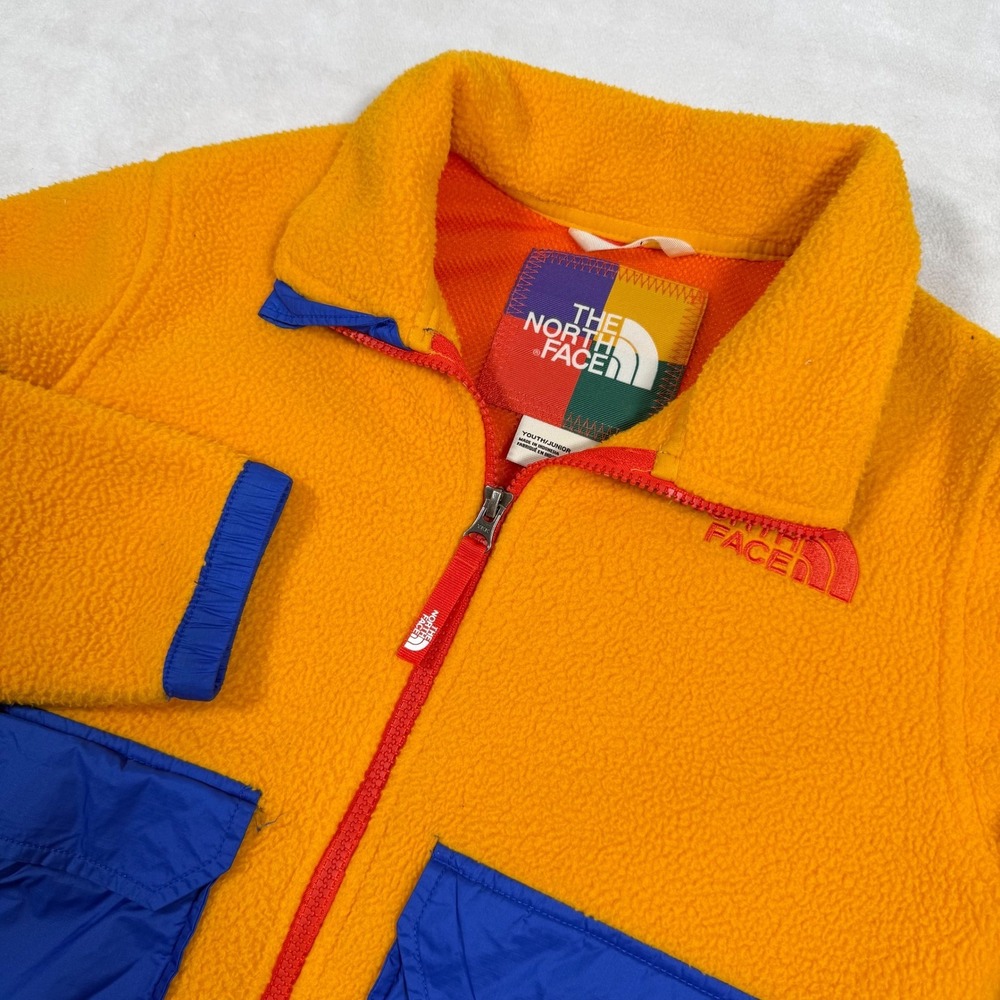 The North Face Retro Denali Kids Fleece Jacket Orange Blue Colorblock Medium